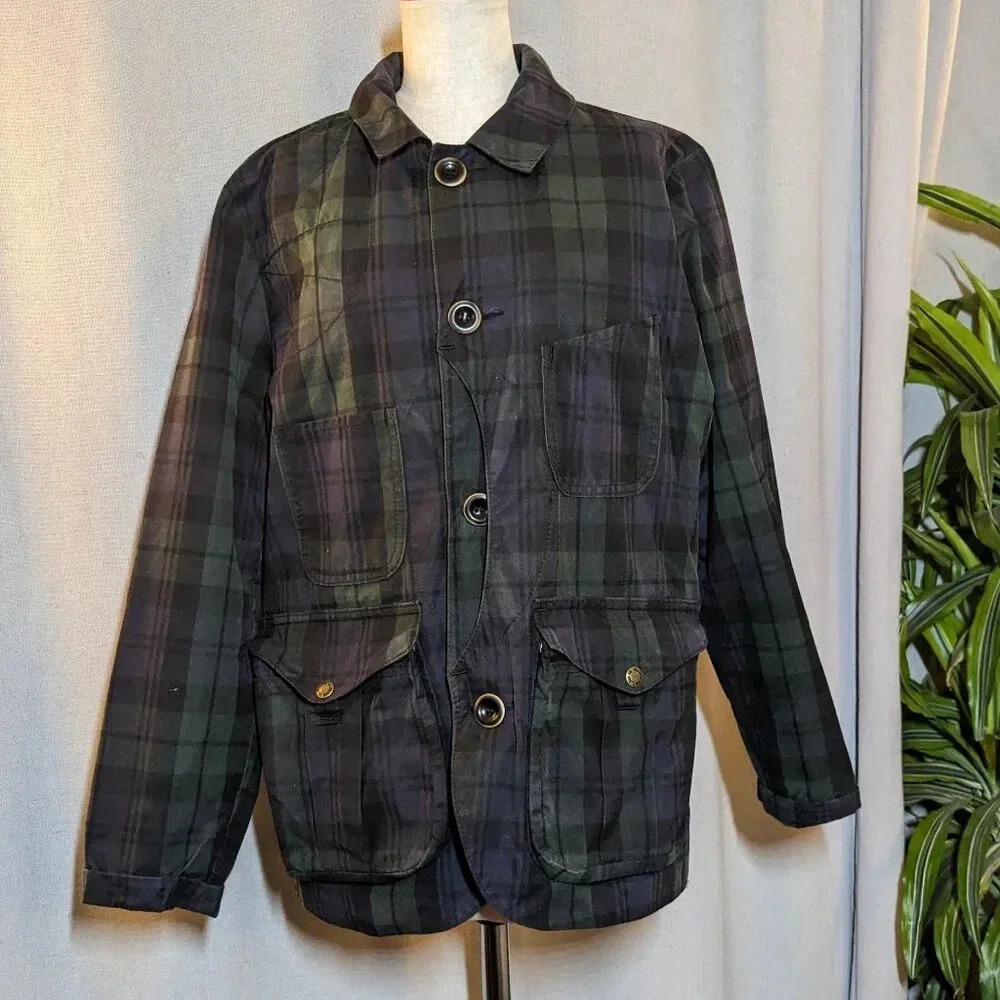 Vintage Filson Waxed Canvas Jacket Coat Cruiser Plaid Black Green Small USA